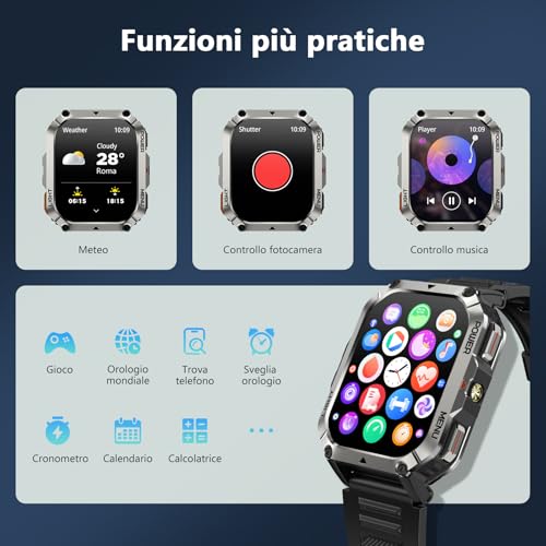 Blackview Men's Smartwatch, 2.01 Inch Military Smartwatch Fitness with Bluetooth Calls Smart Watch 115+ Sports Modes/900 mAh/Sleep/Heart Rate Monitor/Torch/Compass for Android IOS