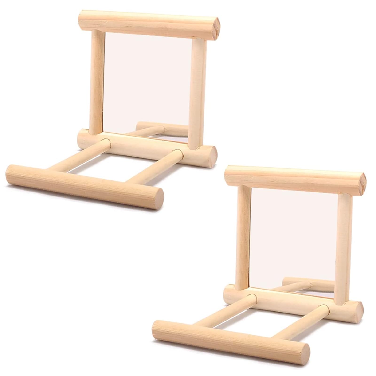 2Pcs Wooden Parrot Swing Mirror - Fun Bird Toy for Small Birds