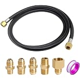 Hooshing 6 Feet Propane Extension Hose with Conversion Coupling Kit | Solid Brass Flare Pipe Fitting, Flexible LP Gas Line, for RV, BBQ Grill, Heater, Fire Pit, Stove and Gas Appliances