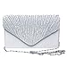 FASHIONROAD Fashion Road Women Satin Clutch, Rhinestone Evening Clutch, Envelope Clutch Purse, Pleated Flap Handbag for Wedding, Party and Prom Silver White