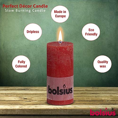 BOLSIUS 6 Pk. Rustic Wine Red Pillar Candles for Party and Wedding 130 X 68mm (Aprox. 5 X 2.75 Inches)