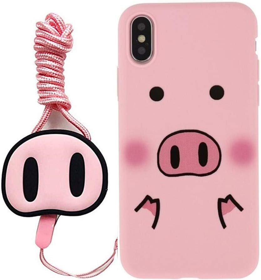 for iPhone 6 Case, for iPhone 6s Cover, Cute Pink Pig Silicone Case with Lanyard Strap Soft Case Cover for iPhone11 Pro Max Xs Max XR 6S 7 8 Plus (for iPhone 6/6s)