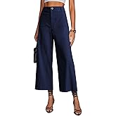miduo Womens High Waisted Cropped Wide Leg Stretchy Straight Pants Trousers with Pockets