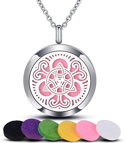 Essential Oil Diffuser Pendant Necklace Women Jewelry,316 Stainless Steel Locket Charms,Aromatherapy,Celtic,2pcs Chains,24" and 30 ",6 Refill Pads