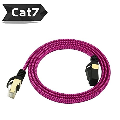 3 Meters CAT7 10 Gigabit Ethernet Ultra Flat Patch Cable with Gold Plated & Shielded RJ45 Connectors and Nylon Braided Jacket for Modem Router LAN Network (Rose Red)