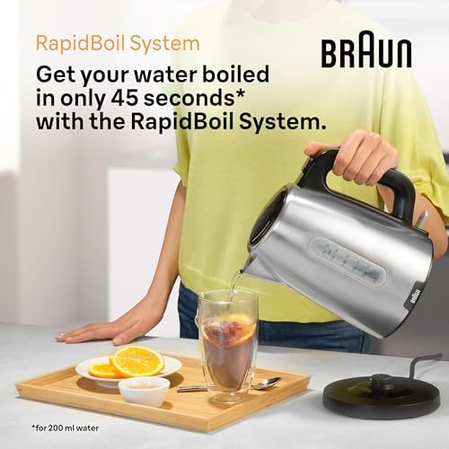 PurShine - Bollitore elettrico, base girevole a 360°, indicatore del livello dell'acqua, stoccaggio del cavo, funzione di spegnimento automatico, capacità 1,7 l, WK1500BK, 2200 W, nero