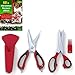 Kitchen Herb Shears (5 Blades) and Multi-purpose Kitchen Scissors Set, Red and Black, Stainless Steel, Plus 121 Cooking Secrets Ebook