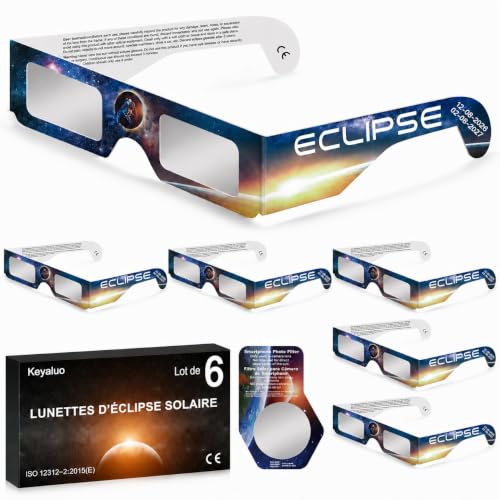 Keyaluo Set of 6/12/100 Solar Eclipse Glasses, EN ISO 12312-2:2015(E) and CE Certified, AAS 2026, Solar Eclipse Glasses for Direct Sun Observation