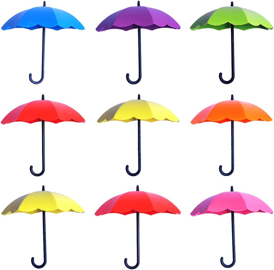 IWILCS Umbrella Wall Hooks, Colorful Umbrella Hooks, Umbrella Key Hook, for Key Holders, Wall Decoration, Wall Key Rack, Wall Key Holders and Small Parts Jewelry (9 PCS)