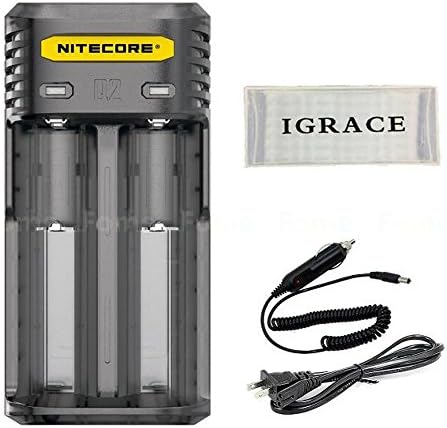 Smart Battery Charger, iGrace Nitecore Q2 2A Quick Charger Active Current Distribution Technology for Li-ion Rechargeable Batteries like 18650 18350 16340 and More Support Car Charger