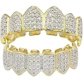 YOSZO Grillz Vampire Teeth Men 18K Plated Gold Grills for Your Teeth Jewelry Hip Hop Cubic Zirconia Top Bottom Grills Mouth With Extra Molding Bars