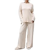 Zevi Womens 2 Piece Outfits Casual Loose Long Sleeve Pullover Tops & Wide Leg Pants Soft Basic Lounge Sets Tracksuit