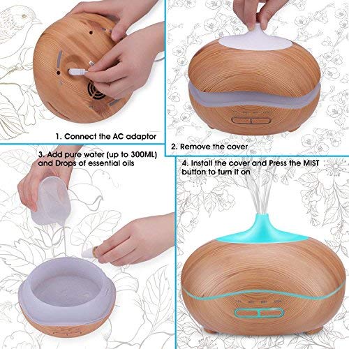 Cool Mist Ultrasonic Aroma Diffuser,7 Colour Changing LED Lights, Air Humidifier Wood Grain with Waterless Automatically Shut-off， for bedroom babyroom-WOOD …