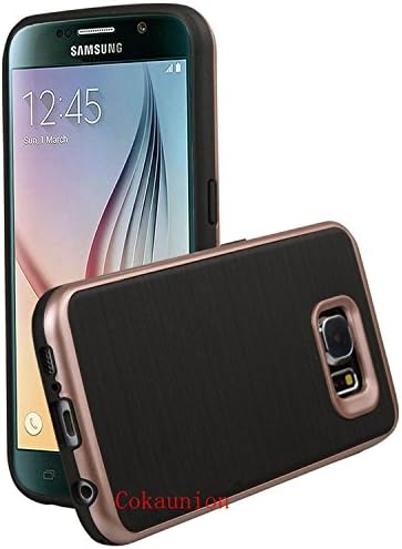 Galaxy S6 Edge Case, S6 Edge Case,Cokaunion*New Brushed Metal Texture Heavy Duty Drop Protection [Slim Fit][shock Absorption][Litghtwrght] Dual Layer Protective Cover For Galaxy S6 Edge (Rose Gold)