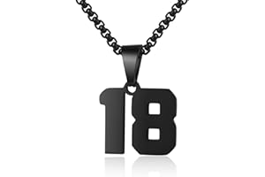 SUSOOK Number Necklace for Boy Black Athletes Number Stainless Steel Chain 00-99 Number Charm Pendant Personalized Sports Jewelry for Men Basketball Baseball Football