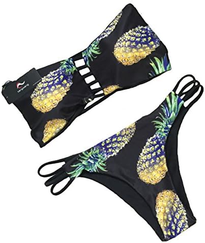 Tengweng Women Two Piece Push Up Bikini Set Bandeau Padded Swimsuit Cutout Swimwear S Black2