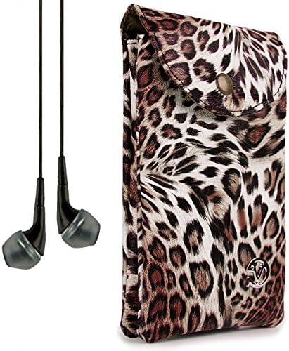 VanGoddy Women's Brown Leopard Carrying Bag Case for Alcatel One Touch Series + VanGoddy Headphones
