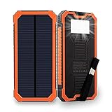 Solar Charger Friengood 15000mAh Portable Solar Power Bank Dual USB Ports Solar Phone Battery Charger with 6 LED Flashlight Light for iPhone, iPad, Samsung and More (Orange)
