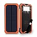 Solar Charger Friengood 15000mAh Portable Solar Power Bank Dual USB Ports Solar Phone Battery Charger with 6 LED Flashlight Light for iPhone, iPad, Samsung and More (Orange)