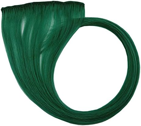 Colored Human Hair Extensions Clip On Fashion Hair Highlight for Party Cosplay DIY Holiday Hair Costume Long Straight Double Weft (Darkgreen)