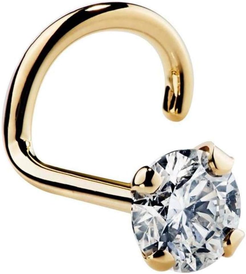 KIMANA Women Nose Bone Ring Stud 1.5mm 0.015 Ct Diamond 14K Yellow Gold Twist Screw Nose Ring 20G