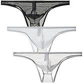 Men's Low Waist Solid Color Half Coverage Triangle Briefs Thin Mesh Bulge Pouch Bikini Briefs Underwear