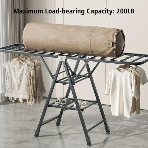 Foldable Clothes Drying Rack, 3 Tier Laundry Dry Rack Height Adjustable Clothes Hanger Stand Drying Racks, Carbon Steel Laundry Drying Rack Stand for Sheets Towels (180cm)