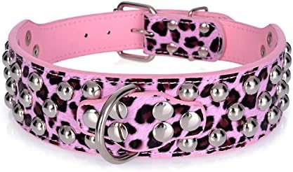 Rachel Pet Products 3 Rows Silver Rivets Studded Genuine Leather Dog Collars for Medium/Large Dogs, Multiple Colors