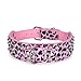 Rachel Pet Products 3 Rows Silver Rivets Studded Genuine Leather Dog Collars for Medium/Large Dogs, Leopard Red, S