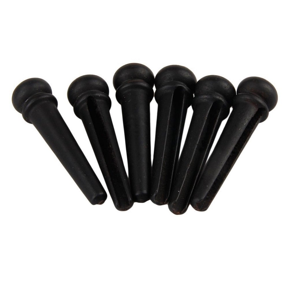 WANDIC 6Pcs Ebony Guitar Pins Inlaid Abalone Dot Acoustic Guitar Replacemen...