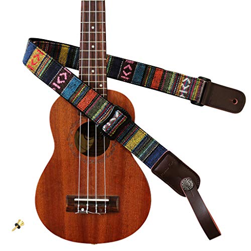 Rinastore Ukulele Strap Country Style Soft Cotton Linen & Genuine