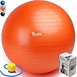 Exercise Ball, LuxFit Premium EXTRA THICK Yoga Ball '2 Year Warranty' - Swiss Ball Includes Foot Pump. Anti-Burst - Slip Resistant! 45cm, 55cm, 65cm, 75cm, 85cm Size Fitness Balls (Orange, 75cm)