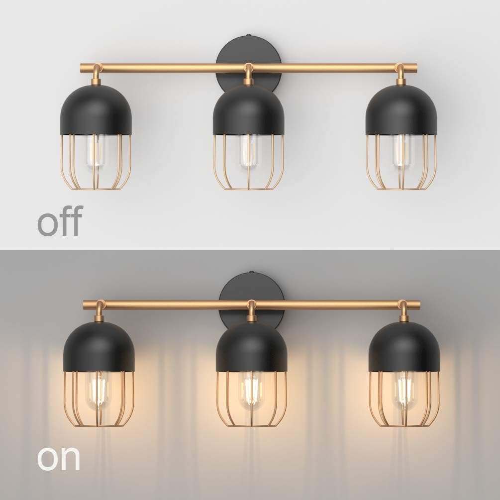 Ralbay Bathroom Vanity Light 3-Light Industrial Metal Wire Cage Wall Light Edison Vintage Wall Light Fixture for Bathroom (Exclude Bulb) - - 