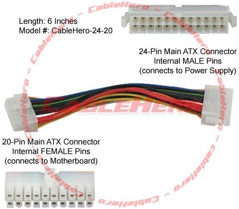 CableHero 24-Pin to 20-Pin ATX Power Supply Adapter Converter Cable: CableHero-24-20