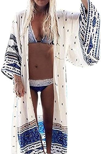 MingYu Womens Long Blouses Loose Kimono Maxi Cardigan Beach Dress Bikini Cover Up Chiffon One Size
