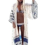 MingYu Womens Long Blouses Loose Kimono Maxi Cardigan Beach Dress Bikini Cover Up Chiffon One Size