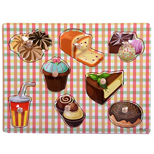 SIPLIV Wooden Pegged Puzzles Set Learning Puzzles Board for 2-5 Years Old Kids Preschool Early Education Toys and Games, 2 Pcs - Dessert