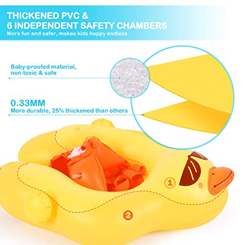 Peradix Baby Pool Inflatable Floats, Swiming Ring With Adjustable Sunshade/Waist Swim Boat Seat, Unique design Floats for 6-30 month Baby/Toddler/Kids- (Duck-with Repair Patch)