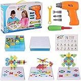 STEM Drill & Build Kit for Kids Ages 3-8 | Electric Toy Drill with 193+ Pieces (Screws, Nuts, Rainbow Fasteners) | Creative Design Construction Toys for Boys Girls | Gift for Birthdays, Christmas