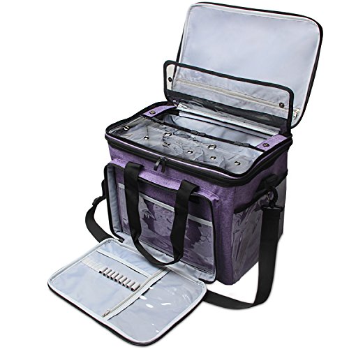 Teamoy Knitting Bag, Yarn Tote Organizer with Cover and Inner Divider (Sewn to Bottom) for Crochet Hooks, Knitting Needles(up to 14â€), Project and Supplies, Purple(No Accessories Included)