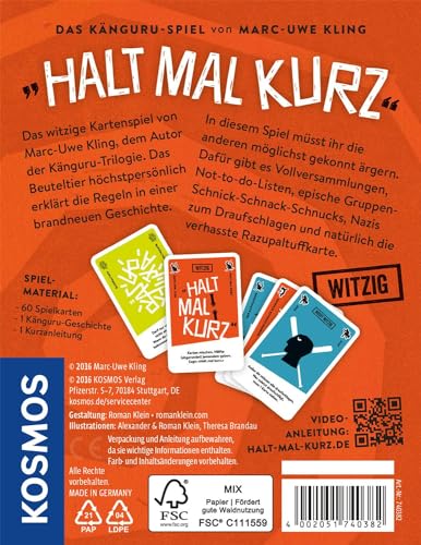KOSMOS 740382 - Halt mal kurz, Das Känguru-Spiel, Witziges Kartenspiel von Bestsellerautor Marc-Uwe Kling, mit exklusiver Känguru-Story 2
