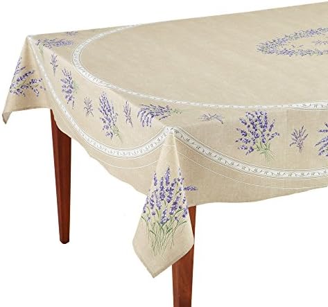 Valensole Beige Rectangular French Provencal Tablecloth, Coated Cotton, 63 x 98 (6-8 people)