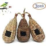 Tfwadmx Hummingbird House, Pack of 3 Grass Bird Hut, Hand Woven Hanging Birdhouse Outside Roosting Pocket Nest for Hummingbird Wren Sparrow Wicker Finch ChickadeeÂ 