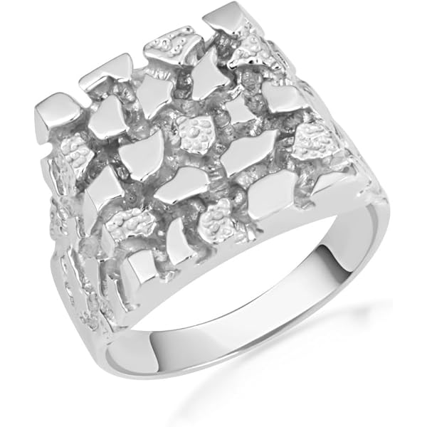 Men's 925 Sterling Silver Nugget Band Ring (Size 7.5)|Amazon.com
