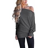 Lacozy Women's Off Shoulder Long Sleeve Oversized Pullover Sweater Knit Jumper Loose Tunic Tops