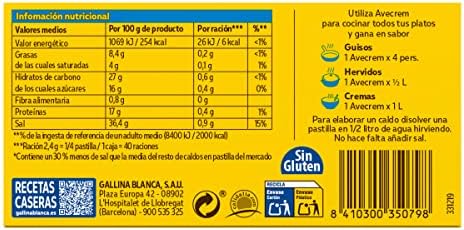 GALLINA BLANCA · Avecrem · Caldo de Pollo con 30% menos de Sal | Elaborado con Pollo de Corral, Verduras Variadas y Aceite de Oliva Virgen Extra.