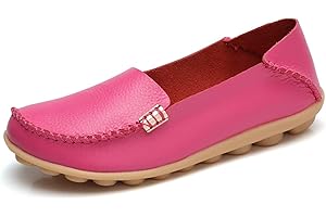 Sunporx Women's Driving Loafers Leather Comfortable Moccasins Breathable Slip On Nurse Loafer Round Toe Wild Walking Fashion 