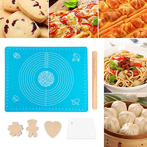 GALYGG Rolling Pin and Silicone Baking Pastry Mat Set, Dough Board with Measurements Reusable Non-Stick and Easy to Clean,Silicone of Highest Grade FDA Certified