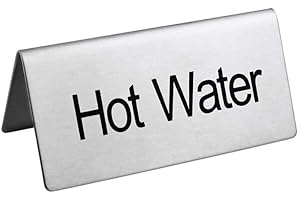 New Star Foodservice Stainless Steel Table Tent Sign (Silver (Hot Water), 3"x 1.5" (Set of 2))