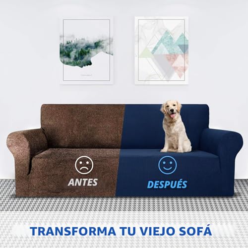 MAXIJIN Super Stretch Sofa Cover for 3 Seater, 1 Piece Universal Jacquard Spandex, Pet Friendly Protector (3 Seater, Navy Blue)